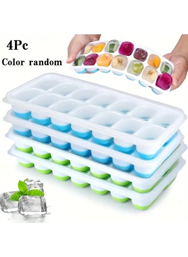 4pcs Random Color PP Ice Cube Trays With Lids Stackable 14 Grids Easy Release Food Safe - Image 1
